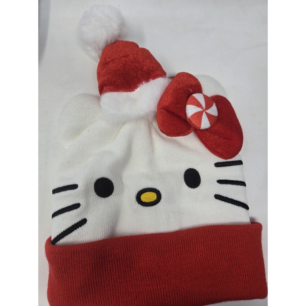 Hello Kitty  Holiday Beanie Hat , Fits Kids & Adults, White/Red New